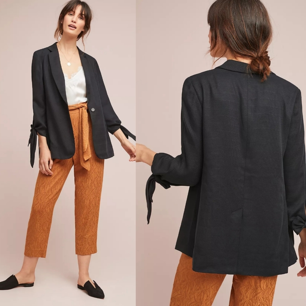 ANTHROPOLOGIE CARTONNIER Lloyd Tie Sleeve Blazer In Black 0.